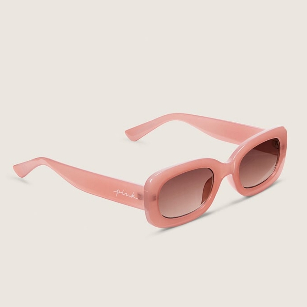 💖 Victoria's Secret PINK RETRO RECTANGLE SUNGLASSES Chalk Rose - Picture 3 of 3